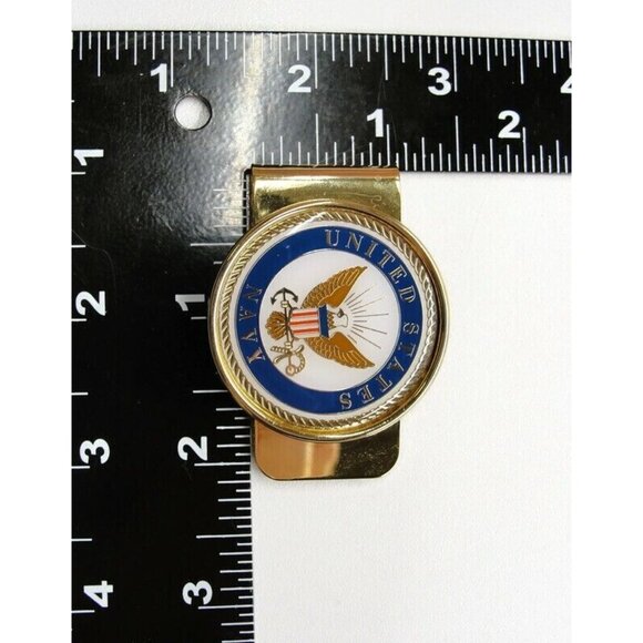 Money Clip "United States Navy" Cash ID Holder Gold Tone - Picture 4 of 8